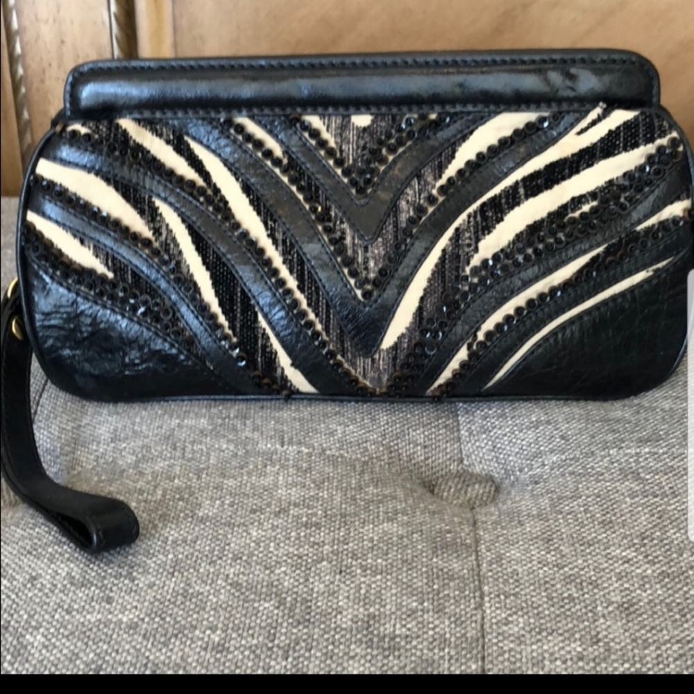 Isabella Fiore Black Animal Print Clutch